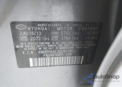 2013 Hyundai Elantra Gls z USA, uszkodzony, nr VIN KMHDH4AE2DU910612